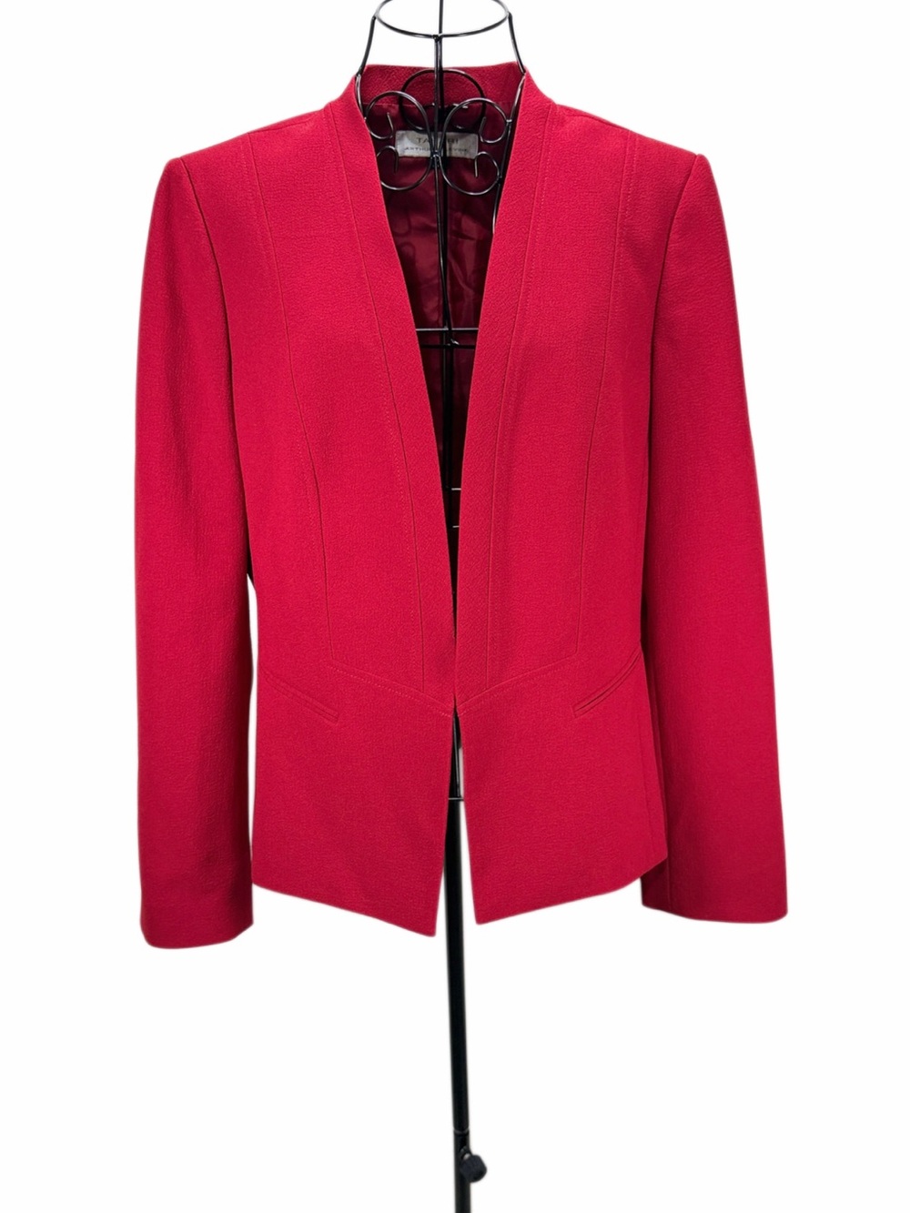 Tahari Arthur S Levine Red Collarless Blazer Jacket Size 14